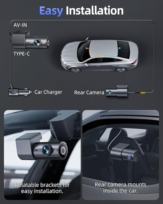 4K Dash Cam Front and Rear, 64GB SD Card, 1.5” IPS Display Car Camera, 5Ghz - Image 8