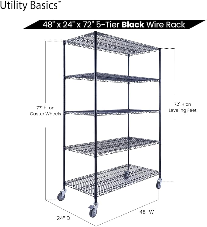 48"x24"x72" Black 5-Tier Premium Wire Shelving NSF 4000 LBS MAX Capacity Heavy - Image 7
