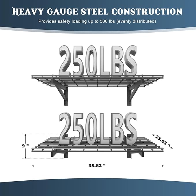 2 Pack Heavy Duty Garage Wall Shelving Set, Wall Mounted Garage Shelves 500lbs - Image 2