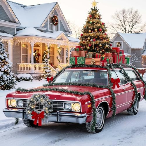 Canlierr Christmas Car Wreath Decoration with LED Lights, Elegant Style - Image 5