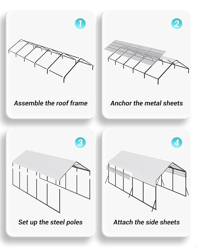 13'x26'x11' Oversized Metal Carport, Steel Heavy Duty Carport - Image 7