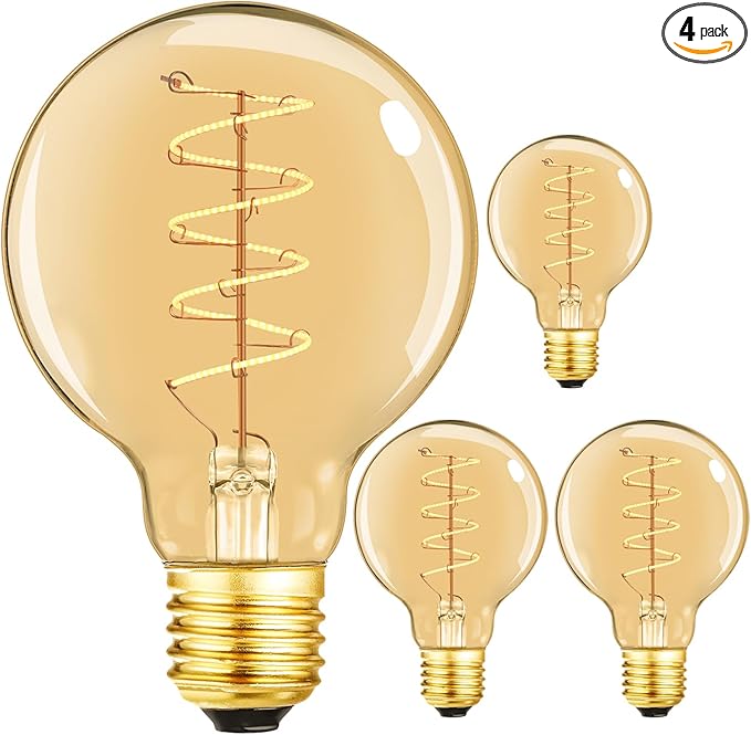 Leools Vintage LED Spiral Filament Bulb G25/G80 Dimmable Flick-Free 6W CRI95 by LEOOLS
