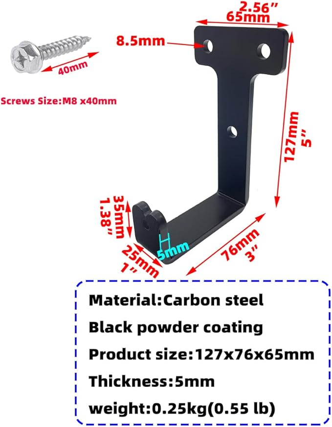 4 PCS black heavy duty metal flat j hooks - Image 4