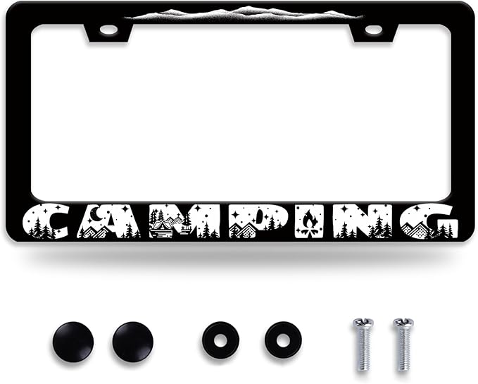 Camping License Plate Frame Mountains License Plate Holder Forest by NEWCOCO