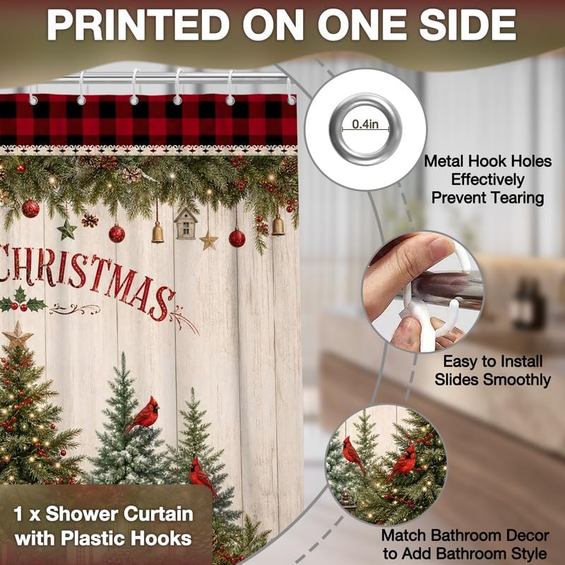 Vintage Christmas Shower Curtain, 72x78 Inch Waterproof Fabric - Image 5