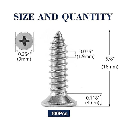 #10 x 5/8" Wood Screw 100Pcs 18-8 Stainless Steel Screws Flat Head Phillips - Image 2