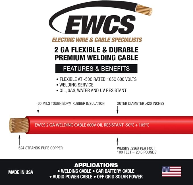 EWCS 2 Gauge Premium Extra Flexible Welding Cable 600 Volt - Image 3
