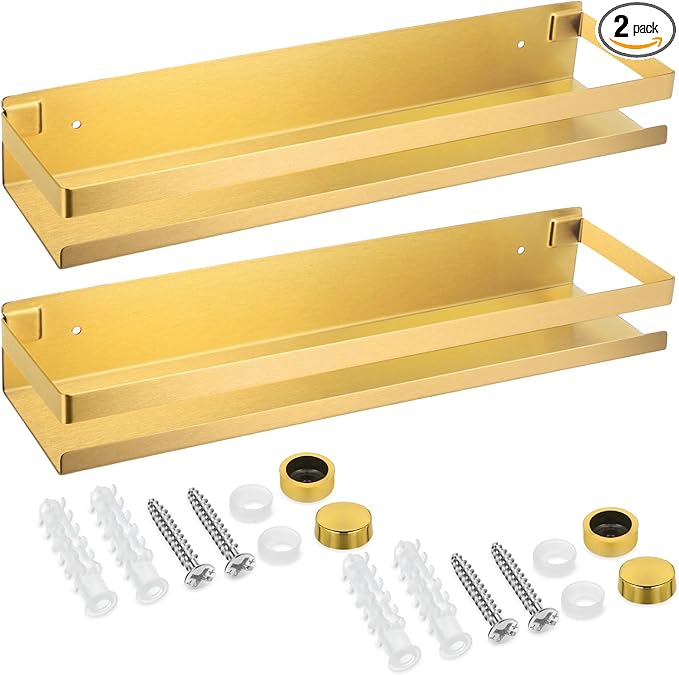 Lallisa 2 Pieces Stainless Steel Shelf Bathroom Shower Floating Shelves Wall by Lallisa