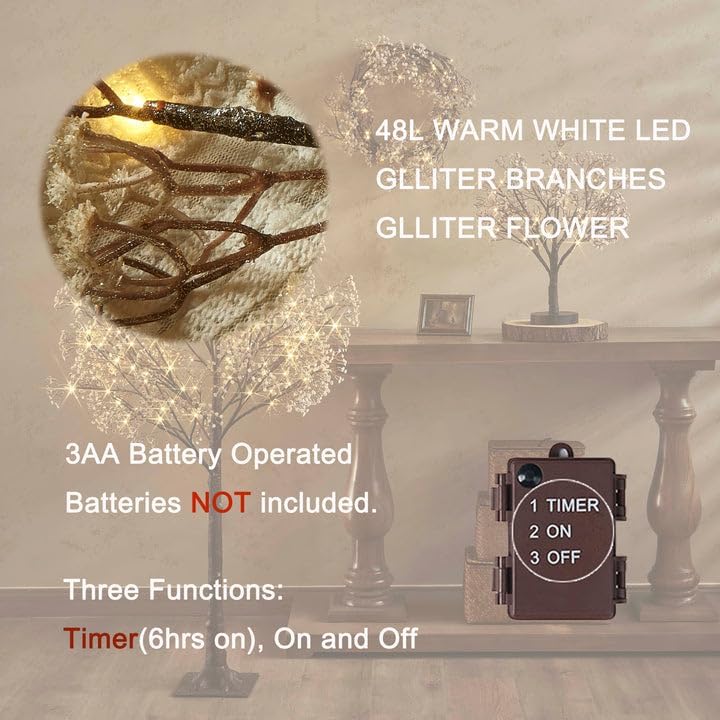 Hairui Lighted Baby Breath Flower Garland Battery Operated with Timer 48L Warm White LED 6FT, Artificial Gypsophila Vine Lights for Thanksgiving Christmas Decor Indoor Outdoor Use - Image 4