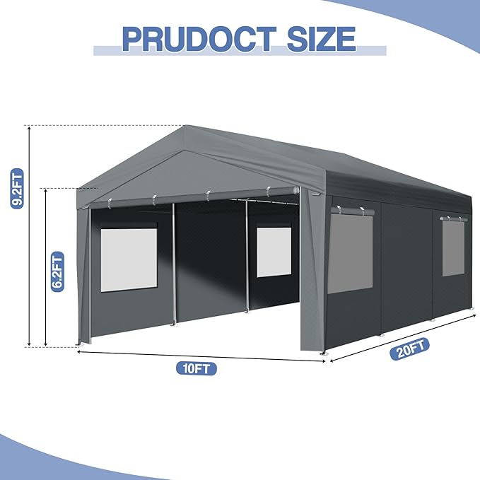 VINGLI 10x20 Carport Canopy Portable Garage - Image 3