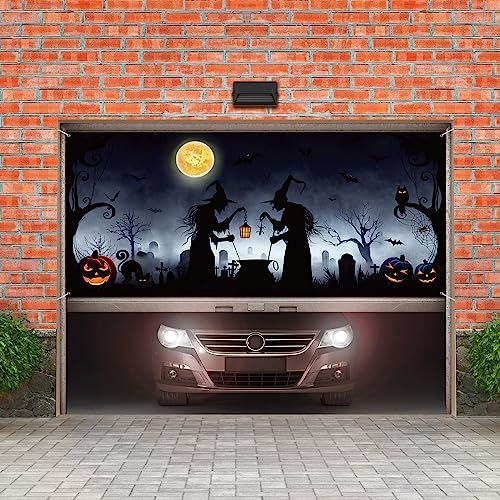 Preboun Halloween Garage Door Banner Decorations Witch Silhouette 6 x 13 ft - Image 6
