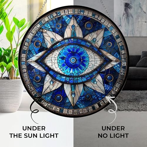 Evil Eye Stained Glass Sun Catcher with Mountain Stained Glass Window Hanging, Suncatchers for Windows Hanging, Lavender Wall Decor, for Women/Friends/Lover - Image 3
