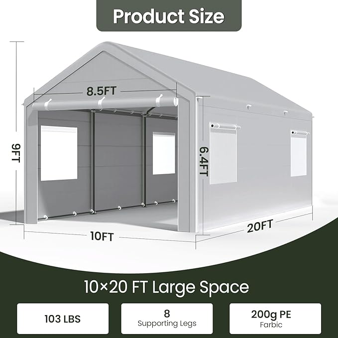 Carport 10x20 Ft, Heavy Duty Car Canopy - Image 3