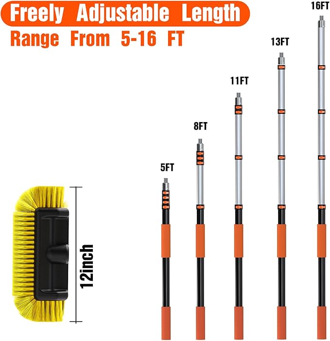 16FT Car Wash Brush with Long Handle, Car Cleaning Brush with 12 Inch Soft - Image 4