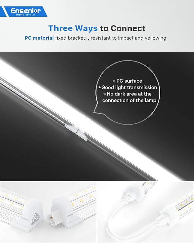 Ensenior 6 Pack 8 FT Led Shop Lights, 6000K Clear White, 10000LM Super Bright - Image 3
