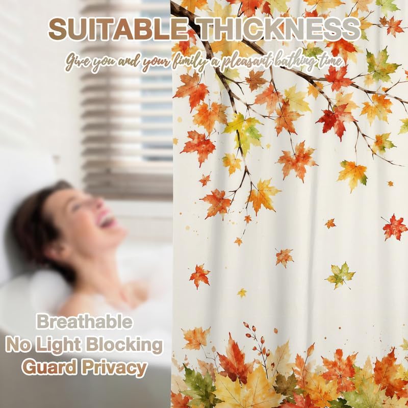 Fall Leaves Shower Curtain Farmhouse Autumn Maple Leaves Pumpkin Bathtub Curtains for Bathroom Waterproof Fabric with 10 Hooks, 60x72 Inch - Image 6