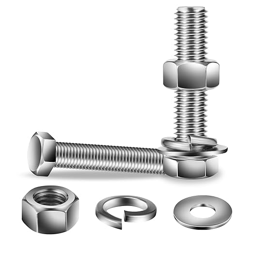 1/4-20 x 2-3/8" Hex Head Screw Bolt, Flat & Lock Washers, Fully Threaded by SGTZH