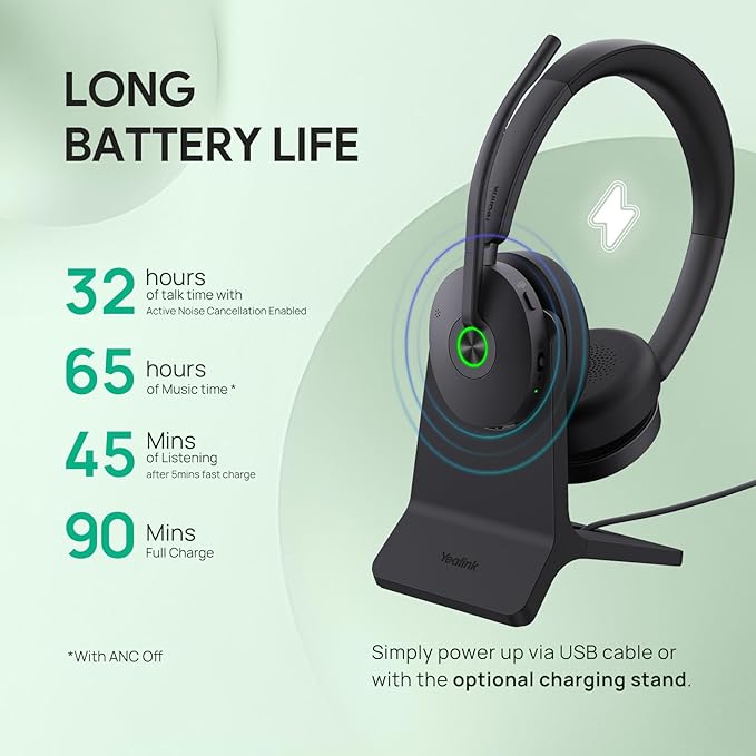 Yealink BH74 with Stand Active Noise Canceling Wireless Headset with Mic - Image 4