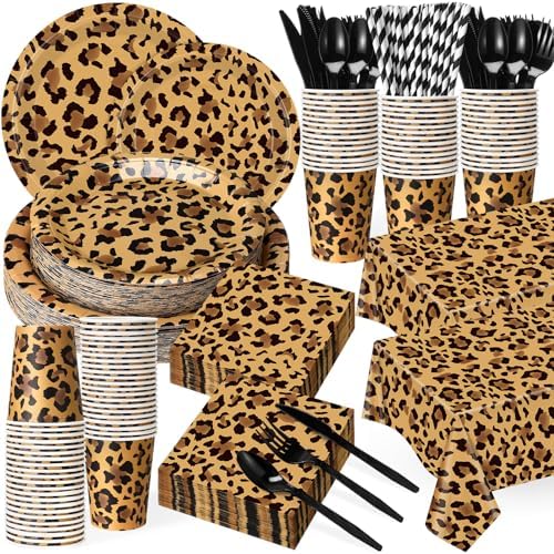 Funnymoom 452 Pcs Leopard Cheetah Print Birthday Party Decoration Serve 50 by Funnymoom