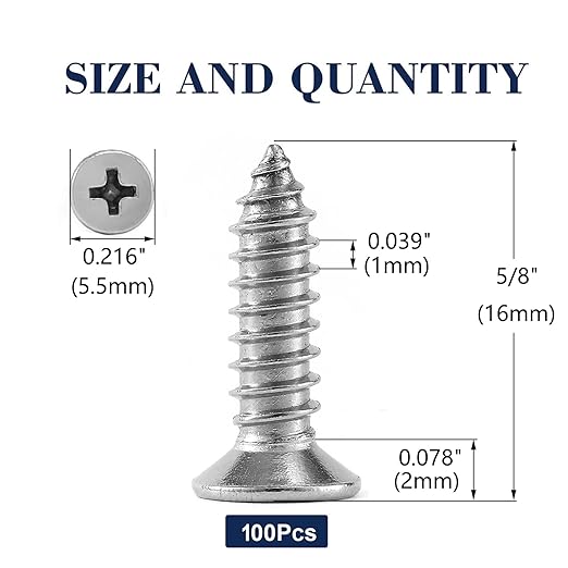 #4 x 5/8" Wood Screw 100Pcs 18-8 Stainless Steel Screws Flat Head Phillips Fast - Image 2
