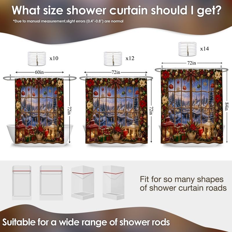 Merry Christmas Shower Curtain, 60x72 Inch Waterproof Fabric - Image 2