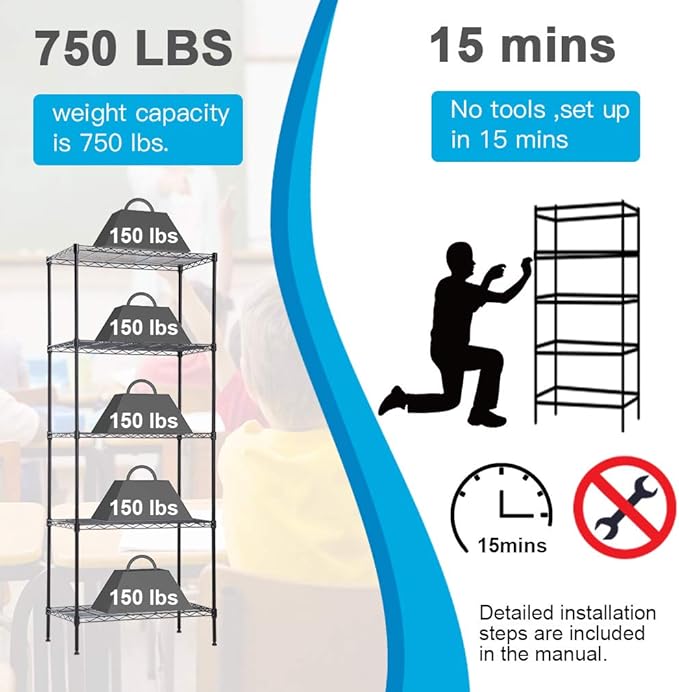 Wire Shelving Unit Metal Shelf Organizer Heavy Duty Wire Rack Storage Unit Rack - Image 5