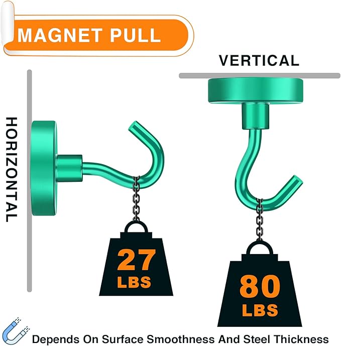 MIKEDE Magnetic Hooks Heavy Duty, 80LB Strong Magnet - Image 2
