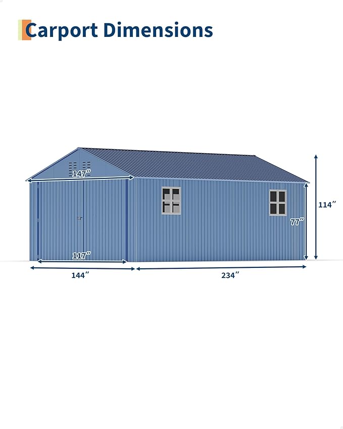 12x20 FT Metal Carport, Enclosed Car Port - Image 7