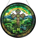 Irish Cross Stained Glass Suncatcher 4 Season Colorful Window Wall Ornament Hand-Painted Glass Panel Decor Gift for Women Christmas Thanksgiving Gift 6.3" by 365CUSGIFTS