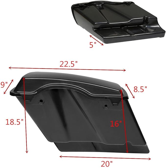 XFMT Unpainted 5" Stretched Extended Hard Saddlebags Dual Exhaust Compatible - Image 6