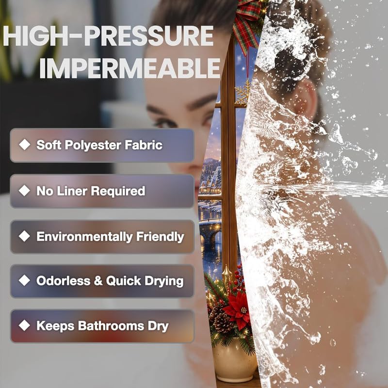 Merry Christmas Shower Curtain, 60x72 Inch Waterproof Fabric - Image 7