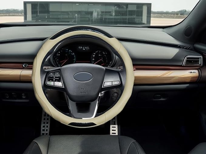 Car Steering Wheel Cover with Cup Coasters, Universal 15 inch Leather Carbon - Image 7