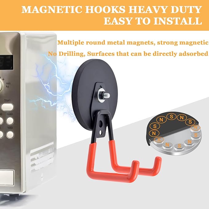 Strong Garage Magnetic Hooks, 45 lbs Pulling 3.46" Large Magnet Hooks - Image 4