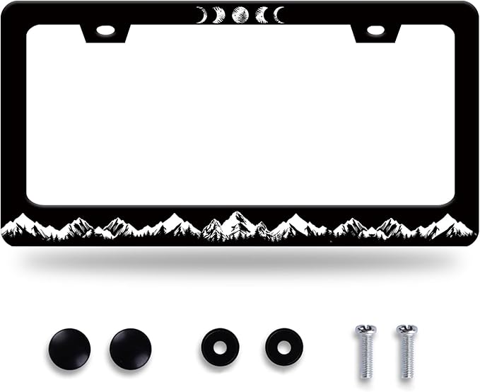 Moon Phase License Plate Frame Mountains Forest License Plate Stainless Steel by GORSNKYE