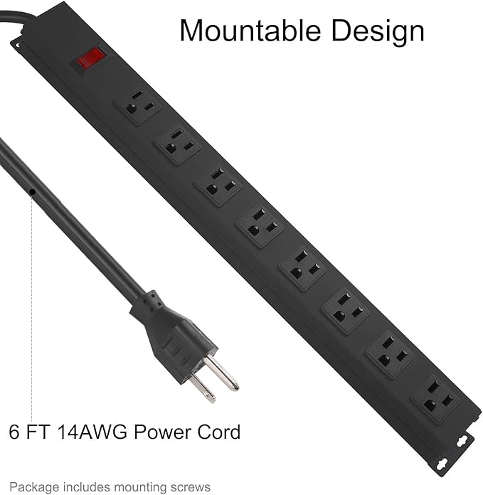 4Pack Metal 8 Outlet Mountable Power Strip, Wall Mount Outlet Heavy Duty - Image 4
