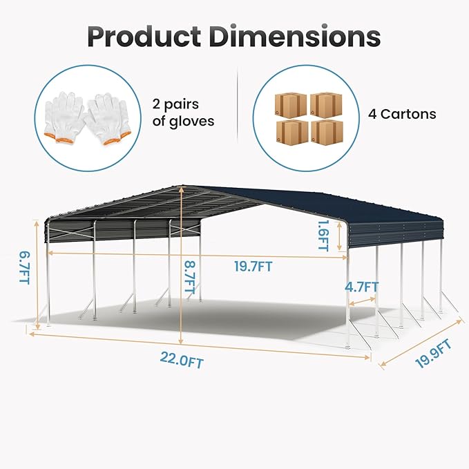 Heavy Duty Metal Carport – Sturdy Structure, All-Weather Protection, Easy - Image 8
