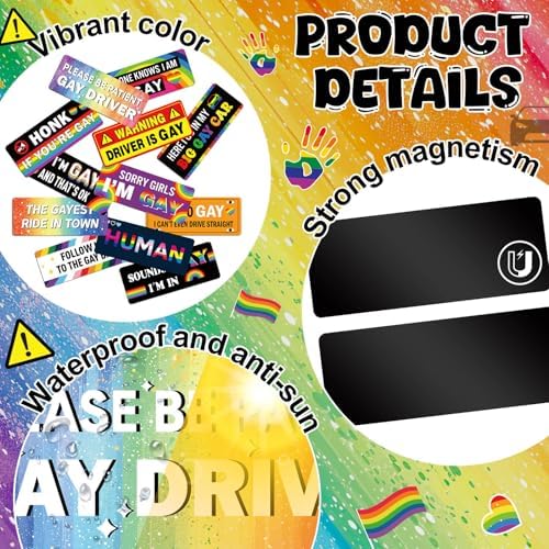 12 Pcs Funny Gay Car Magnets Bumper Prank Rainbow, Bright