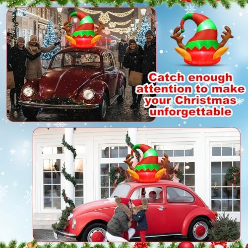 Soulchen 4 ft Inflatable Christmas Car Decor Elf Car Roof Outdoor Decor - Image 6
