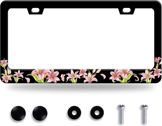 Pink Lily License Plate Frame Beautiful Floral Flower License Plate Stainless by GORSNKYE