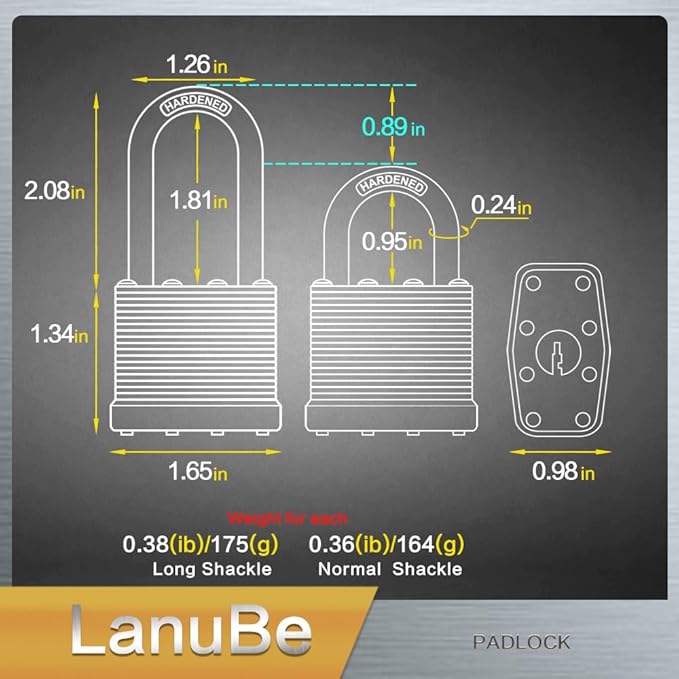 Lanube Lock 12-Pack Laminated Keyed Padlock Set 3 Colors, 2 Short 2 Long - Image 3