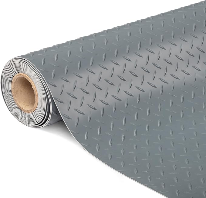 TUFFIOM 4x8 FT Garage Floor Mat, Thickened Diamond Plate PVC Garage Mats by TUFFIOM