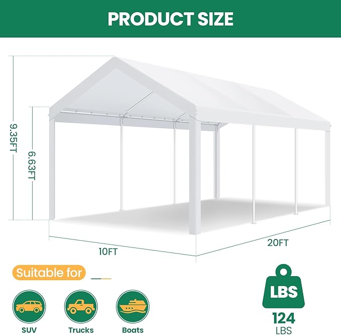 COBIZI Carport Canopy 12x20 Heavy Duty Car Tent Garage, Galvanized Frame Car - Image 5