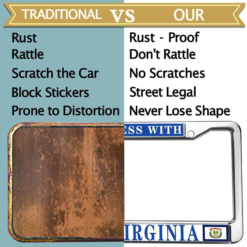 Don't Mess with West Virginia License Plate Metal Frame Virginia Lover Licence Plate Covers Frame Slim Design