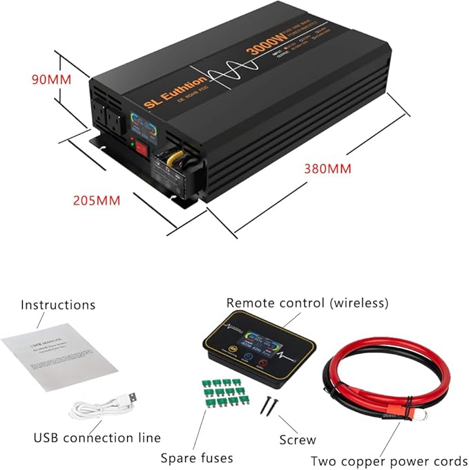 3000W/6000W Pure Sine Wave Car Power Inverter 12V DC to 120V AC 60HZ - Image 7