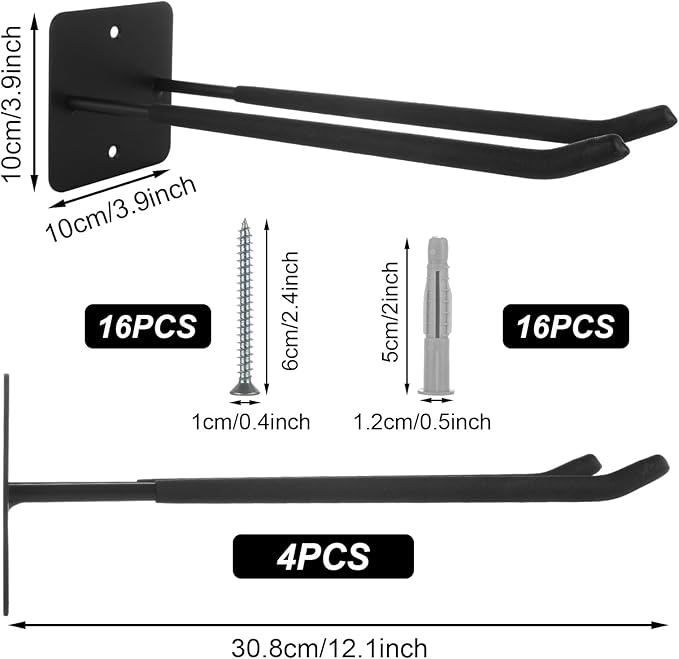 SHUESS 12.2 Inches Long Large Garage Hooks, 4 Pack Heavy Duty Garage Storage - Image 2