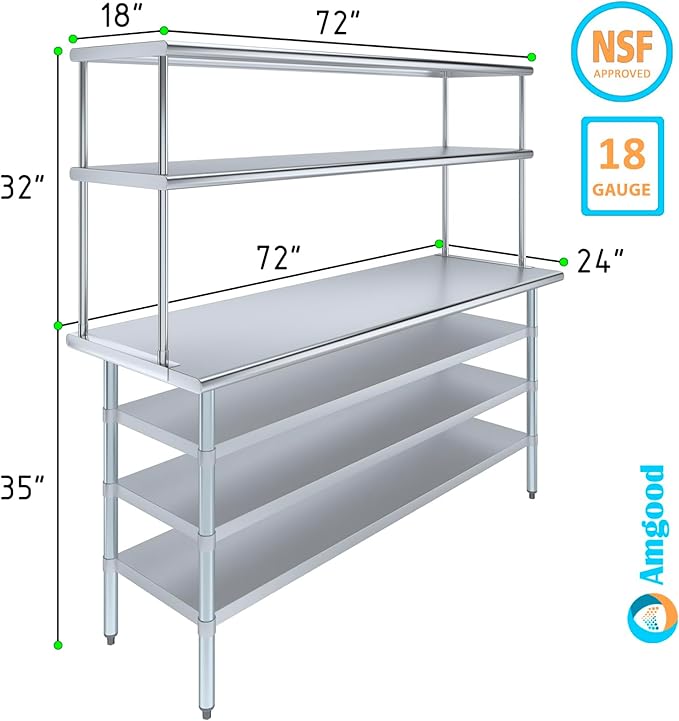 Amgood 24" x 72" Stainless Steel Work Table - Image 3