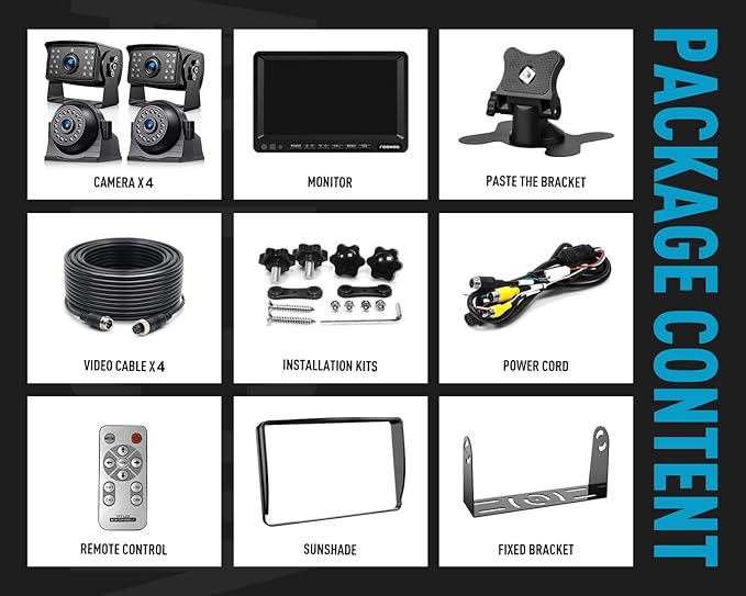 Fookoo HD 1080P 7" Wired Backup Camera System, 7-inch Quad Split Screen Monitor - Image 7