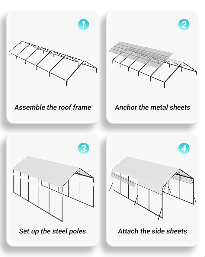 13'x26'x11' Oversized Metal Carport, Steel Heavy Duty Car Ports - Image 7