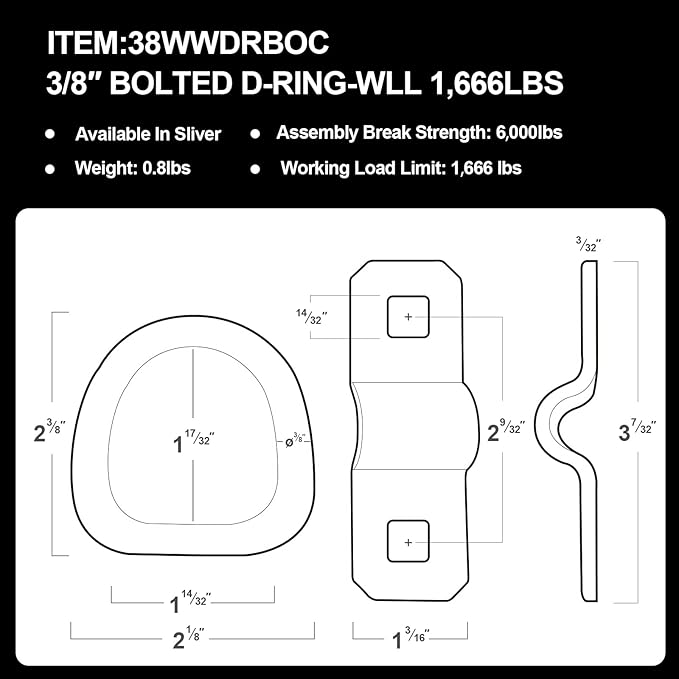 D-Rings, Truck Tie Downs Anchor 3/8" Heavy Duty 6000 Pound Steel Tie-Down Ring - Image 2