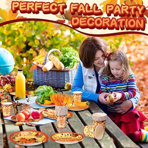 Sliner 180 Pcs Thanksgiving Disposable Dinnerware Set, Orange Pumpkin - Image 6